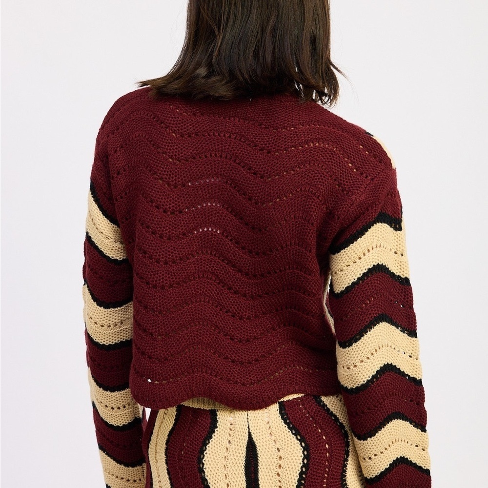 Emory Park Burgundy Cream Crochet Knit Cardigan Wide Leg Pants Set VGUC - Picture 3 of 4